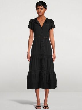 Reformation Romantic Cottagecore Lace Trim Midi Dress Black XS Blogger